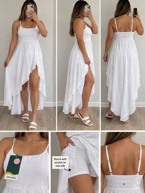 Halara White High Low Flowy Dress w/ Shorts Size Small NWT